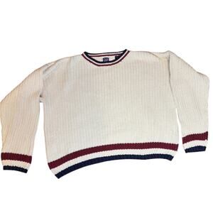 Vintage Cotton Cricket Tennis Sweater MEDIUM Navy Burgundy Tipped Crewneck